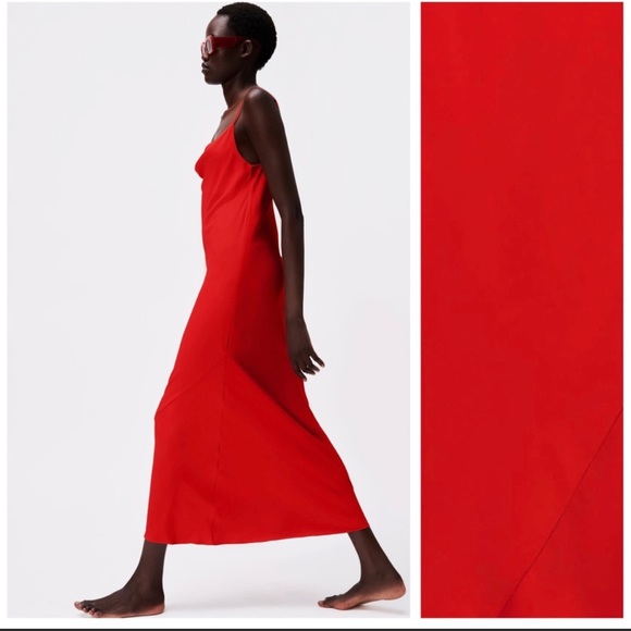 Zara bright Red Satin Effect Lingerie Style maxi Cowl Neck Dress Size XS NWT - Picture 8 of 16